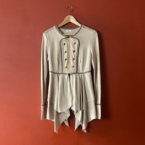 Peeko Apparel Vtg Cream Brown Military Style Peplum Cardigan